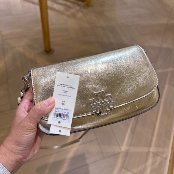 Best Price‼️Tory Burch Britten Convertible Crossbody Bag 153285 Spark Gold $575 - Picture 9 of 9